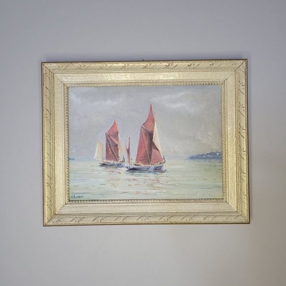 Original Seascape Oil Painting by D.Bodrah Sailing the Waters Vtg Art Wood Frame - Picture 11 of 13
